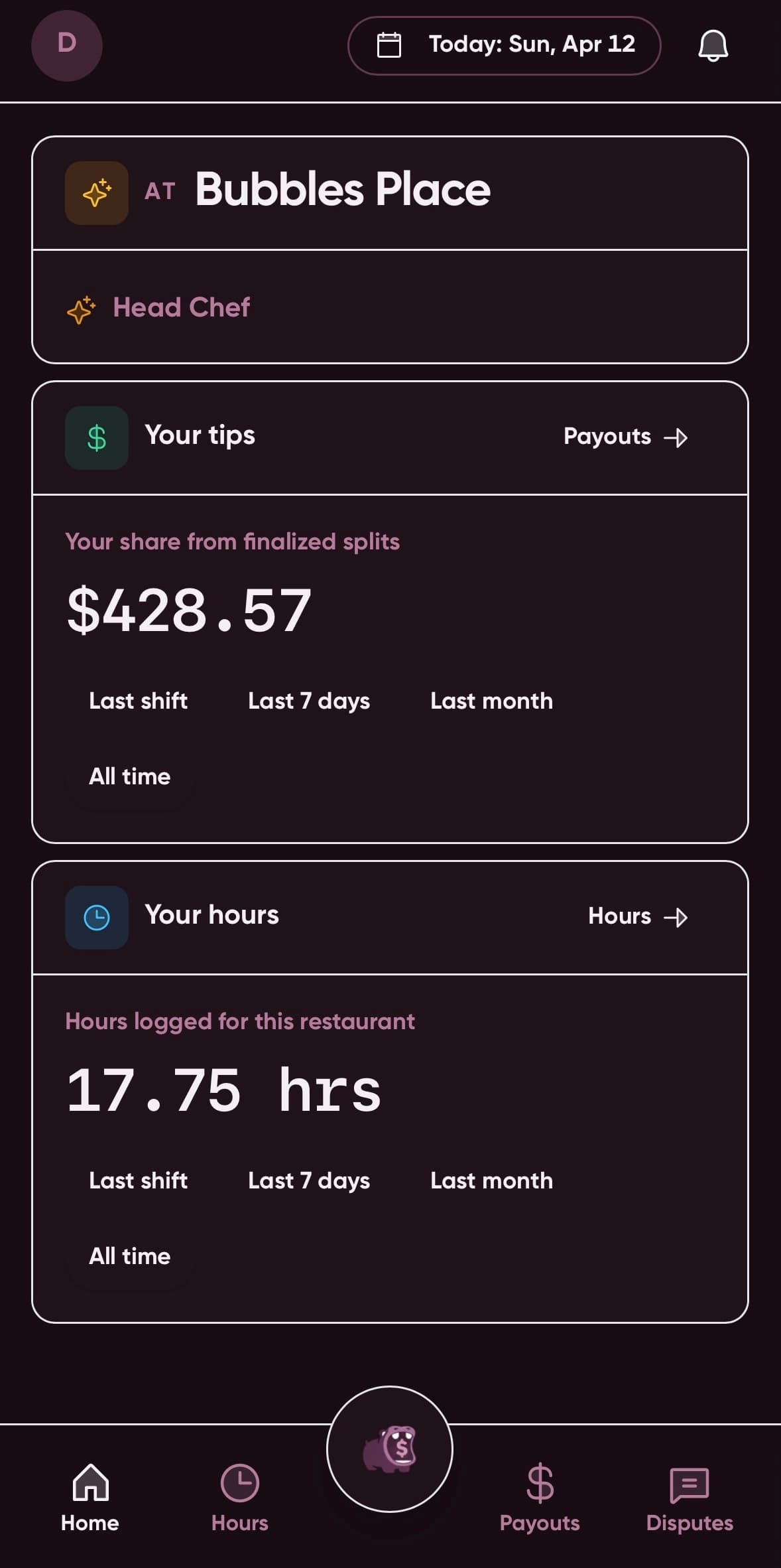 Tippo mobile app in dark mode